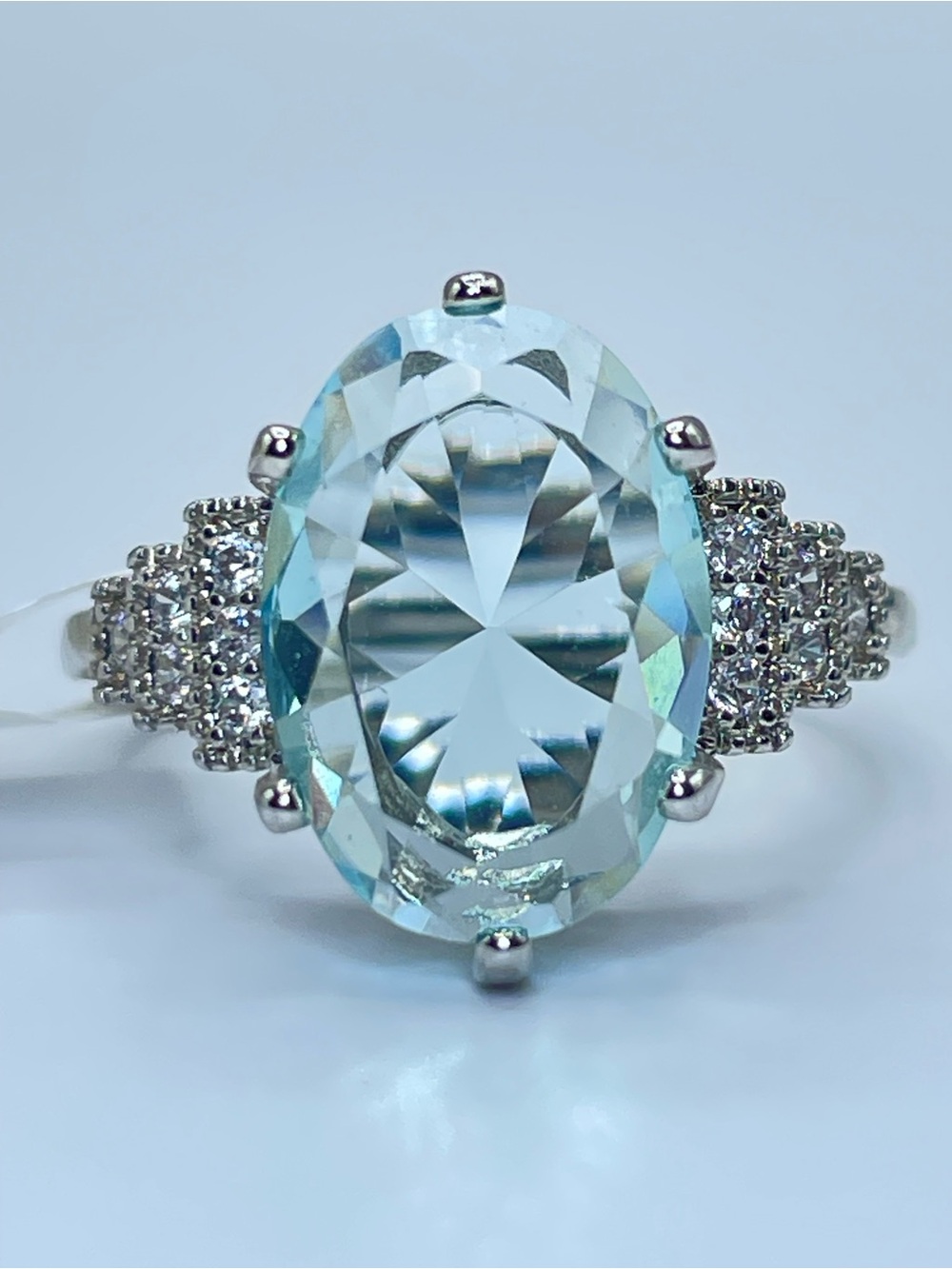 Swarovski Crystal Elements Aquamarine Blue Crystal Cocktail Art Deco Ring Sz 8 - Picture 1 of 6